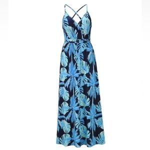 Fanvereka Blue Tropical Print Maxi Dress Womens Size XL‎ (1233)